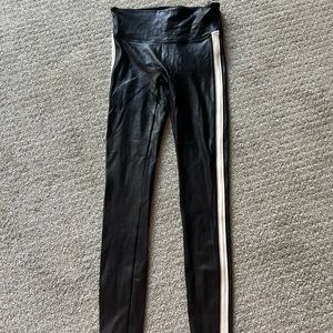 Spanx faux leather leggings with white stripe